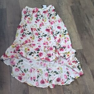 Nanette Lepore White Floral High-Low Skirt with Pink Blooms
